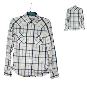 AMERICAN EAGLE OUTFITTERS Vintage Fit Plaid White/Green Shirt XS